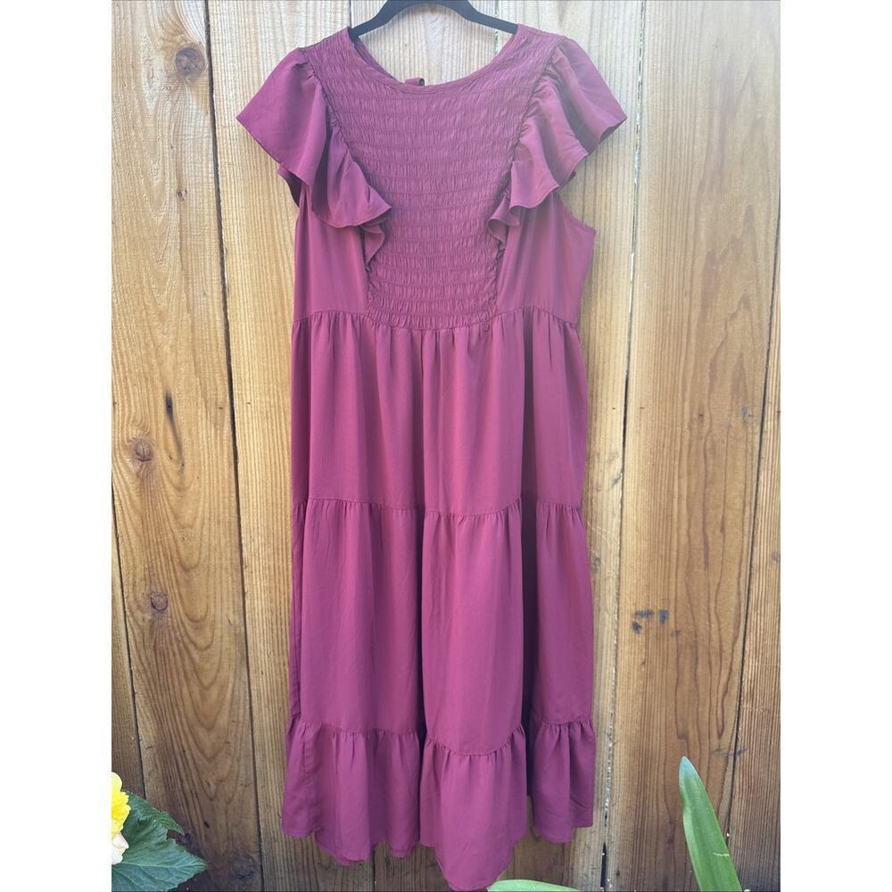 Old Navy Tiered Cottage Sundress Womens XL Rust Red Smocked Peasant Boho Midi